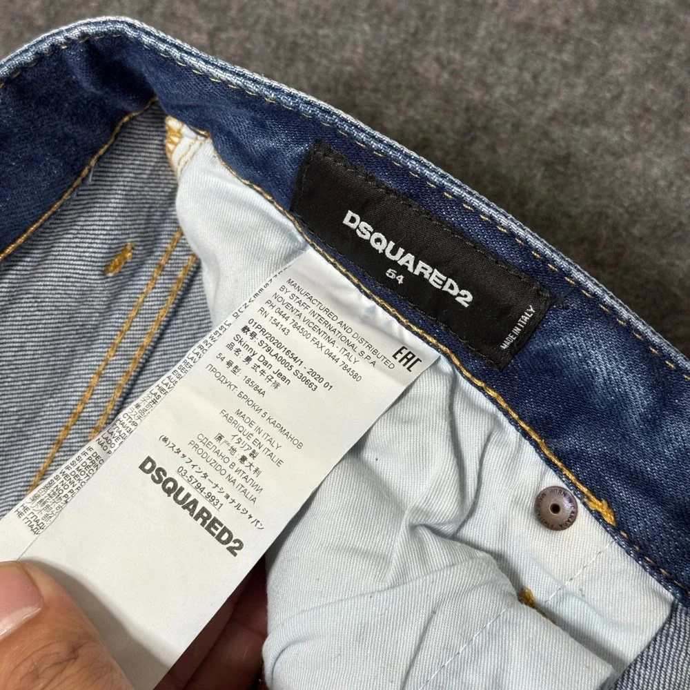 Dsquared2 Skinny Dan Jean Blue Distressed ICON Patch Jeans Size 54 IT (36x29)